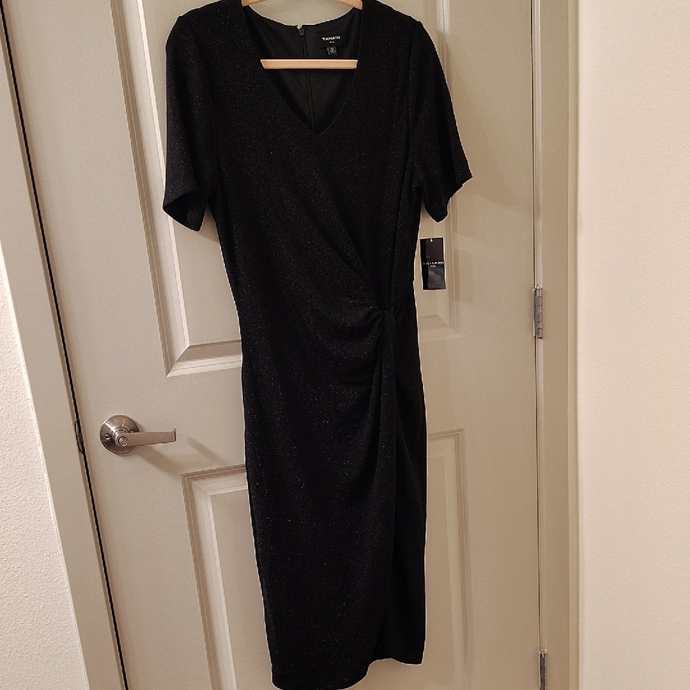 Tahari Black Midi Dress with V-Neck
